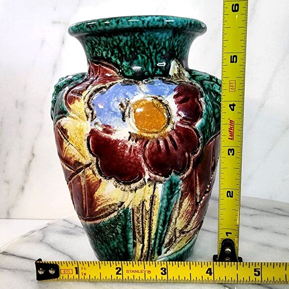 VTG Fratcelli Fanciullacci Italian Majolica Pottery Floral Vase-Brutalist Art - Picture 9 of 10